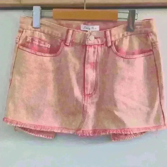 EMORY PARK | Women's Peachy Pink Overdye Fringe Jean Mini Skirt - Picture 2 of 4